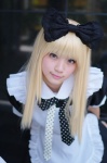 aka_(morimori) apron blonde_hair cosplay dress hairbow maid maid_uniform original tie rating:Safe score:2 user:xkaras