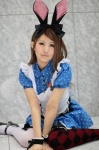 animal_ears apron ayakawa_hinako bunny_ears cosplay cuffs hairbow idolmaster maid maid_uniform minase_iori thighhighs rating:Safe score:0 user:pixymisa