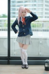 blazer blouse cosplay k-on! makise_anji miura_akane pink_hair pleated_skirt ponytail school_uniform skirt thighhighs zettai_ryouiki rating:Safe score:1 user:nil!