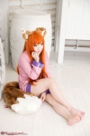 animal_ears barefoot blouse cosplay horo orange_hair saku saku_to_koshinryo_horo spice_and_wolf tail wolf_ears rating:Safe score:1 user:nil!