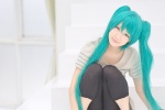 aqua_eyes aqua_hair blouse capri_pants cosplay hatsune_miku twintails vocaloid yuuki_mio rating:Safe score:0 user:pixymisa