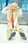 blonde_hair blouse boots cosplay original saeki_sae shorts thighhighs tie twintails rating:Safe score:0 user:nil!