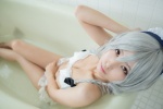 bathroom bathtub birth_(ii) bra cleavage cosplay hairband izayoi_sakuya na-san panties silver_hair touhou twin_braids wet rating:Safe score:5 user:nil!
