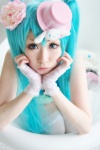 aqua_hair bathroom bathtub bikini_top cinnamon_roll_(vocaloid) cosplay dress gloves hatsune_miku swimsuit top_hat twintails urara_juri vocaloid rating:Safe score:3 user:nil!