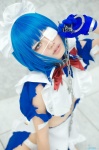 apron blue_hair chains cosplay dress eyepatch gloves hairband ikkitousen kai maid maid_uniform panties ryomou_shimei torn_clothes rating:Safe score:0 user:nil!