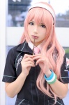 blouse cosplay familymart hairband megurine_luka pink_hair tie vocaloid yu rating:Safe score:1 user:nil!