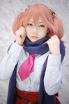 blouse chuunibyou_demo_koi_ga_shitai! cosplay jumper mamitan pink_hair scarf school_uniform shichimiya_satone twin_buns rating:Safe score:1 user:nil!