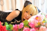 asuka_rento bed blonde_hair cosplay detached_sleeves dress golden_darkness hairbow to_love-ru rating:Safe score:2 user:pixymisa