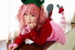 anya_alstreim code_geass cosplay dress fingerless_gloves gloves hairbow jacket pink_hair striped tatsuki thighhighs rating:Safe score:0 user:nil!