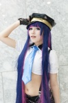 blue_eyes cosplay croptop fingerless_gloves gloves kyounin_shimo multi-colored_hair panty_&_stocking_with_garterbelt police_hat shorts stocking_(psg) suspenders tie twintails rating:Safe score:0 user:pixymisa