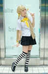 ahoge blonde_hair blouse cosplay original pleated_skirt school_uniform skirt striped thighhighs twintails uzuki zettai_ryouiki rating:Safe score:0 user:nil!