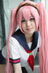 cosplay hairband kurage_uni megurine_luka pink_hair sailor_uniform scarf school_uniform swimsuit twintails vocaloid rating:Safe score:0 user:pixymisa