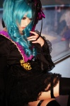 aqua_hair cosplay dress hat hatsune_miku iori ryuu_no_naku_hakoniwa_yori_(vocaloid) thighhighs twintails vocaloid rating:Safe score:2 user:DarkSSA