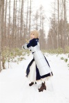 armor blonde_hair blouse boots braid cosplay fate/series fate/stay_night gauntlets kamui_arisa red_moon saber skirt sword rating:Safe score:0 user:nil!