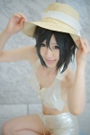 a-mi cosplay halter_top idolmaster_2 kikuchi_makoto shorts silver_hair straw_hat rating:Safe score:0 user:nil!