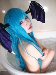 aqua_hair bathroom bathtub cosplay head_wings katayama_akira morrigan_aensland nude shadow_(milneige) vampire_(game) wet rating:Questionable score:0 user:nil!