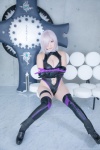 bodysuit boots castle_of_glass cleavage cosplay elbow_gloves fate/grand_order fate/series gloves mash_kyrielight pink_hair saku shield thigh_band thighhighs rating:Safe score:1 user:nil!