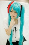 blouse cosplay hair_ribbons hatsune_miku izanagi_hayate pleated_skirt skirt twintails vocaloid world_is_mine_(vocaloid) rating:Safe score:0 user:pixymisa