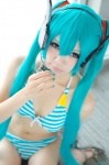 aqua_hair bikini cosplay hair_ribbons hatsune_miku headset swimsuit twintails utateika-na vocaloid rating:Safe score:0 user:pixymisa