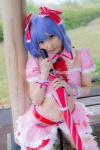 blouse blue_hair bonnet bow cosplay croptop half_skirt_open_front lenfried remilia_scarlet tail_plug thighhighs touhou umbrella wings rating:Safe score:0 user:nil!