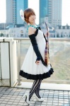 cosplay dress guitar hairbow hirasawa_yui k-on! minatsuki_naru one_elbow_glove pantyhose striped rating:Safe score:0 user:nil!