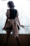 apron bows cosplay hairband izayoi_sakuya knives maid maid_uniform petticoat ribbon_tie silver_hair tatara touhou rating:Safe score:1 user:pixymisa