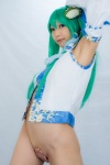 blouse bottomless cosplay detached_sleeves green_hair kochiya_sanae lenfried open_clothes touhou rating:Explicit score:8 user:nil!