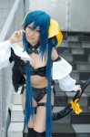 bikini blue_hair choker cleavage cosplay detached_sleeves dizzy guilty_gear hairbow pantyhose swimsuit tachibana_remika tail thighhighs wings rating:Safe score:0 user:nil!