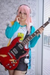 cosplay guitar harumiya_yun headphones miniskirt necklace nitro_super_sonic pantyhose pink_hair sheer_legwear skirt super_soniko track_jacket tshirt rating:Safe score:0 user:pixymisa