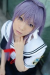 clannad cosplay fujibayashi_kyou jumper purple_hair ryuuna sailor_uniform school_uniform rating:Safe score:0 user:xkaras