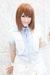 blouse cosplay cuffs hagiwara_yukiho idolmaster microphone rika_maru skirt vest rating:Safe score:0 user:pixymisa