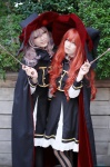 aki_(iv) black_legwear blonde_hair cape cosplay dress harumiya_yun jacket original pantyhose red_hair wand witch_hat rating:Safe score:0 user:nil!