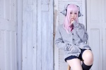 blouse cardigan cosplay headphones kneesocks mizuhashi_uri nitro_super_sonic pink_hair pleated_skirt skirt super_soniko tie rating:Safe score:0 user:pixymisa
