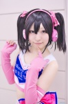cosplay croptop fingerless_elbow_gloves headset kayama_tsuruha love_live!_school_idol_project miniskirt skirt tank_top twintails yazawa_niko rating:Safe score:1 user:nil!