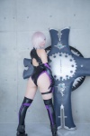 ass bodysuit boots castle_of_glass cosplay elbow_gloves fate/grand_order fate/series gloves mash_kyrielight pink_hair saku shield thigh_band thighhighs rating:Safe score:0 user:nil!