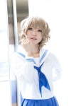 blonde_hair cosplay hanasaku_iroha matsumae_ohana nepachi pleated_skirt sailor_uniform school_uniform skirt rating:Safe score:0 user:pixymisa