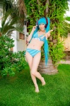 aqua_hair bikini cleavage cosplay hatsune_miku headset mashiro_yuki project_diva swimsuit twintails vocaloid rating:Safe score:1 user:nil!