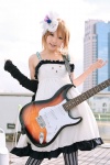 cosplay dress fishnet_pantyhose guitar hairbow hirasawa_yui kipi k-on! pantyhose thighhighs rating:Safe score:0 user:nil!