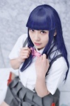 blouse blue_hair cosplay furude_rika higurashi_no_naku_koro_ni nayu pantyhose pleated_skirt school_uniform sheer_legwear skirt suspenders rating:Safe score:0 user:nil!