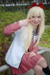 blonde_hair blue_eyes cosplay dress hairbow jacket kneesocks school_uniform toshino_kyoko usako yuruyuri rating:Safe score:1 user:pixymisa