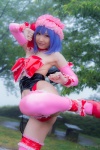 blue_hair bonnet bow corset cosplay detached_sleeves garter_straps lenfried monokini one-piece_swimsuit remilia_scarlet sling_bikini swimsuit thighhighs touhou wings rating:Safe score:1 user:nil!