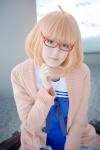 ataru black_legwear cardigan cosplay glasses kuriyama_mirai kyoukai_no_kanata orange_hair pantyhose pleated_skirt sailor_uniform school_uniform skirt rating:Safe score:0 user:nil!
