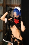 apron blue_hair cleavage cosplay dress eyepatch gloves hairband handcuffs ikkitousen kibashi maid maid_uniform panties ryomou_shimei torn_clothes underboob rating:Safe score:4 user:nil!
