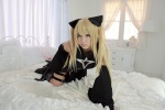 bed blonde_hair boots cosplay detached_sleeves dress enako golden_darkness hairbows to_love-ru twintails rating:Safe score:0 user:nil!