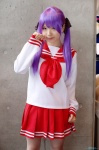 cosplay hairbows hiiragi_kagami lucky_star miniskirt pleated_skirt purple_hair ruka_(cosplayer) sailor_uniform school_uniform skirt twintails rating:Safe score:0 user:nil!
