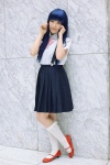 blouse blue_hair cosplay furude_rika higurashi_no_naku_koro_ni kneehighs mimi_(ii) pleated_skirt school_uniform skirt suspenders rating:Safe score:0 user:nil!