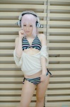 bikini cleavage cosplay headphones nitro_super_sonic pantyhose pink_hair side-tie_bikini super_soniko swimsuit tachibana_remika tshirt rating:Safe score:3 user:nil!
