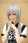 ahoge antenna_hair apron blouse cosplay haiyore!_nyaruko-san kurasaka_kururu nyaruko silver_hair rating:Safe score:0 user:nil!