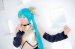 aqua_hair cosplay croptop detached_sleeves hairbow hatsune_miku mashiro_yuki pleated_skirt ponytail project_diva skirt vocaloid rating:Safe score:0 user:nil!