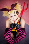 blonde_hair cosplay crossplay detached_sleeves halter_top head_wings kagamine_len nakoto pitchfork pretty_panties_akuma_rin_(vocaloid) shorts striped thighhighs vocaloid rating:Safe score:3 user:nil!